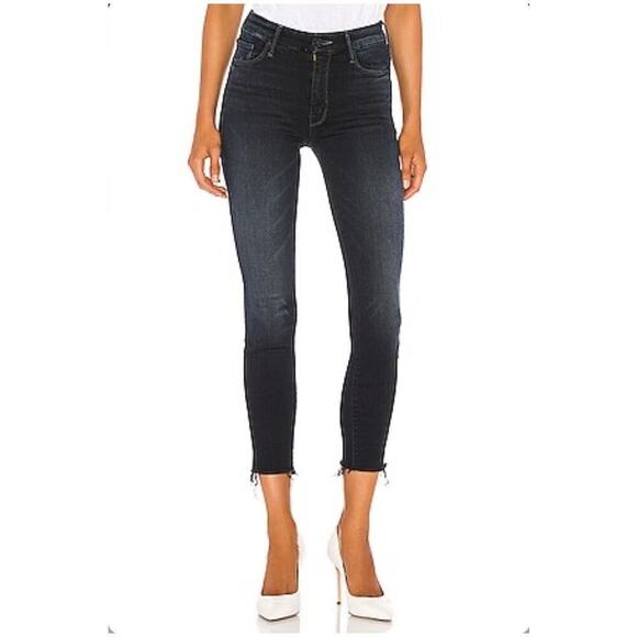 MOTHER Denim High Waisted Looker Ankle Fray Size 27 Wash: Last Call Black - Picture 1 of 11